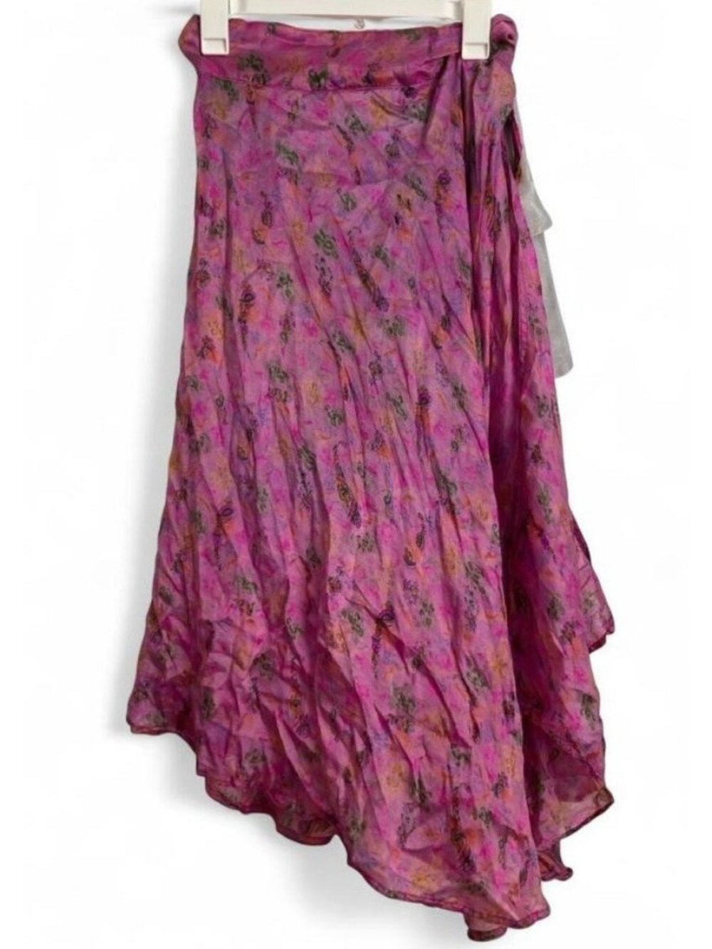 Vintage SillyYeti 100% Silk Pink Paisley Boho Maxi Skirt Made in Nepal